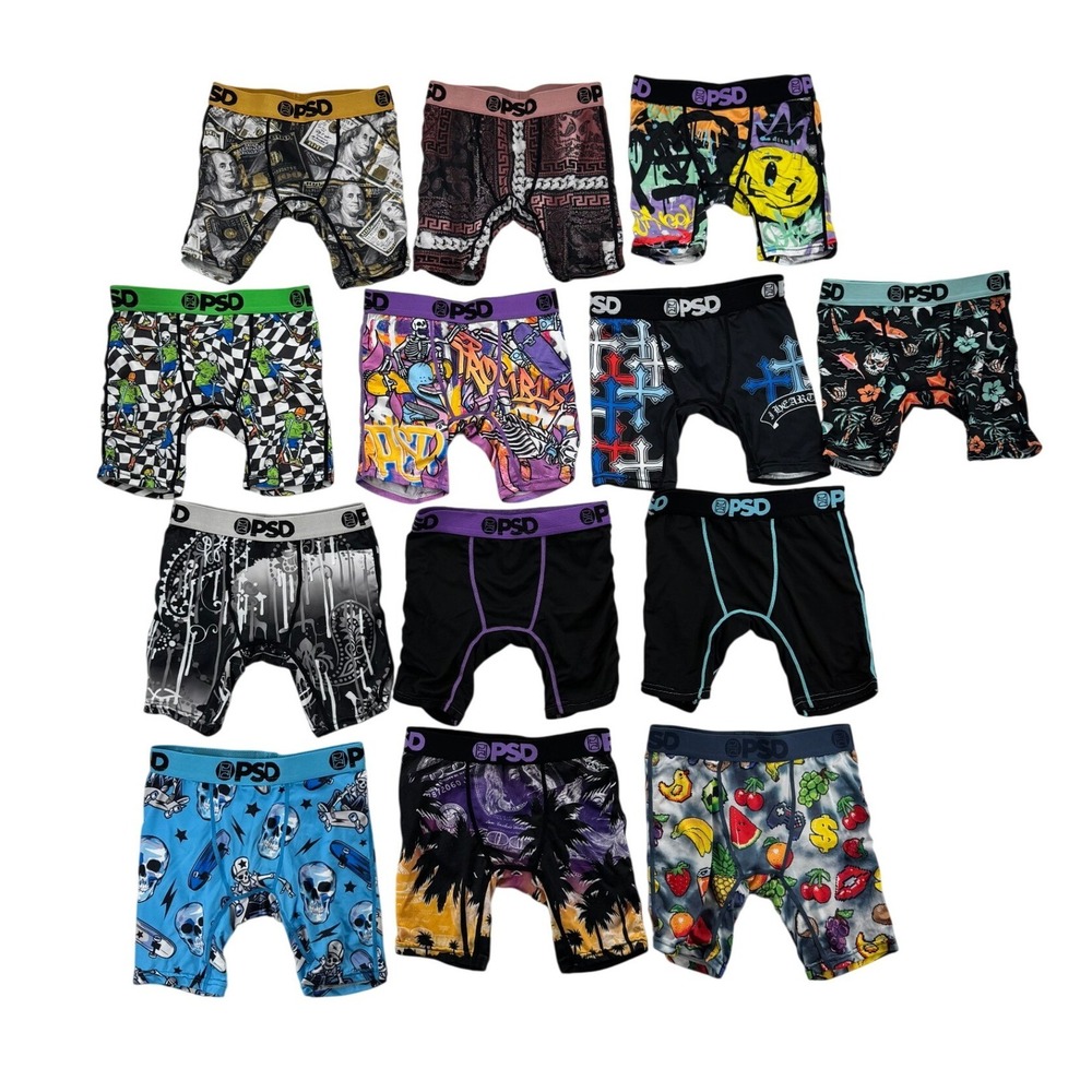 PSD Boxer Briefs Kids Small Multicolor Lot of 13 Graphic Athletic Underwear